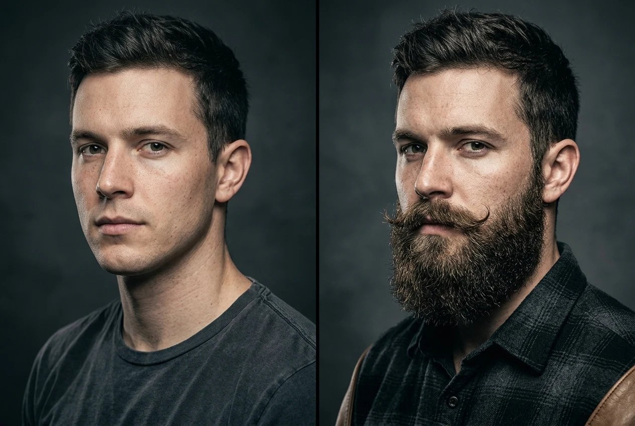 AI Beard Generator before and after transformation demonstration