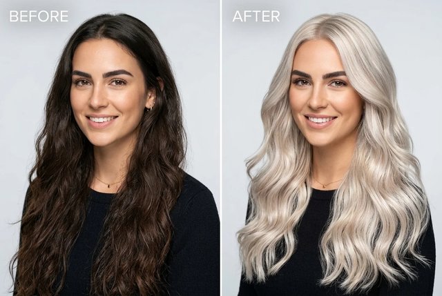 AI Hair Color Changer realistic platinum blonde and brunette comparison preview